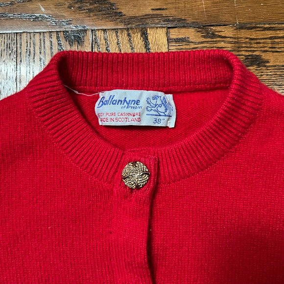 Ballantyne Red 100% Cashmere Cardigan with Golden Buttons. - Picture 2 of 5